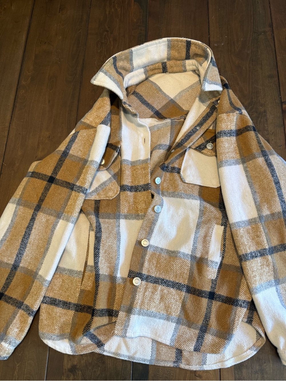 Plaid Shacket Jacket - Camel & Cream